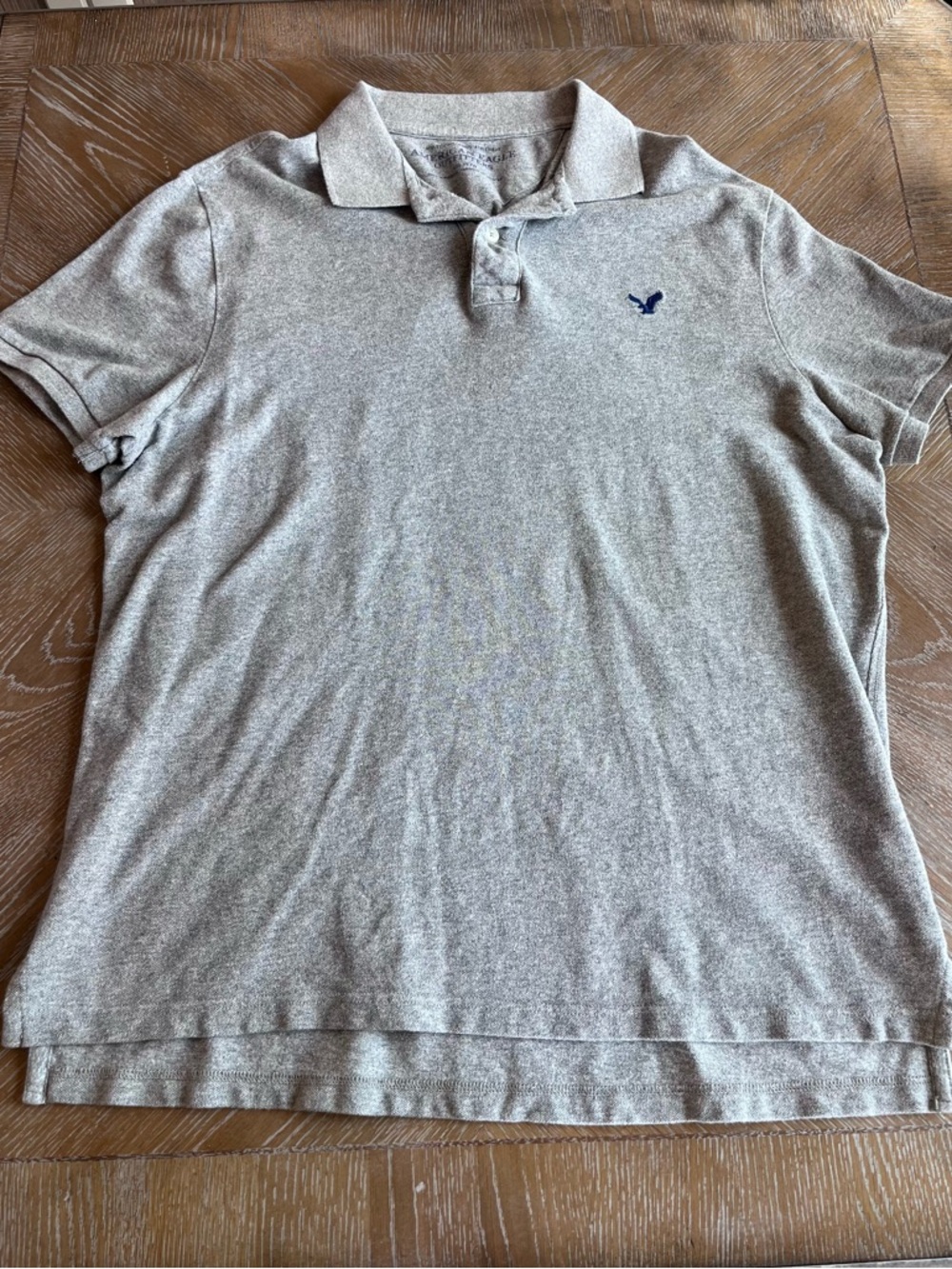 American Eagle Outfitters Heather Gray Polo with Blue Logo Print Size XXL